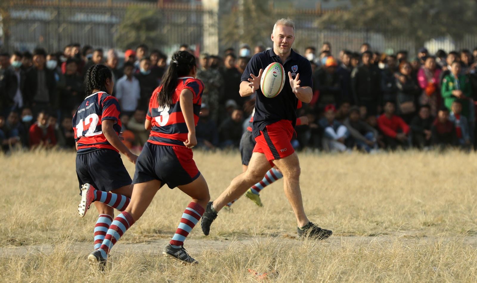Former England Sevens captain Ollie Phillips was ambassador for the Rugby World Cup Trophy Tour in Nepal, December 2019